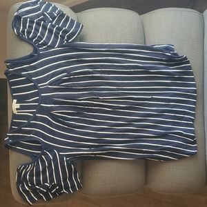 Max Studio Blue Stripe Cold Shoulder Tee